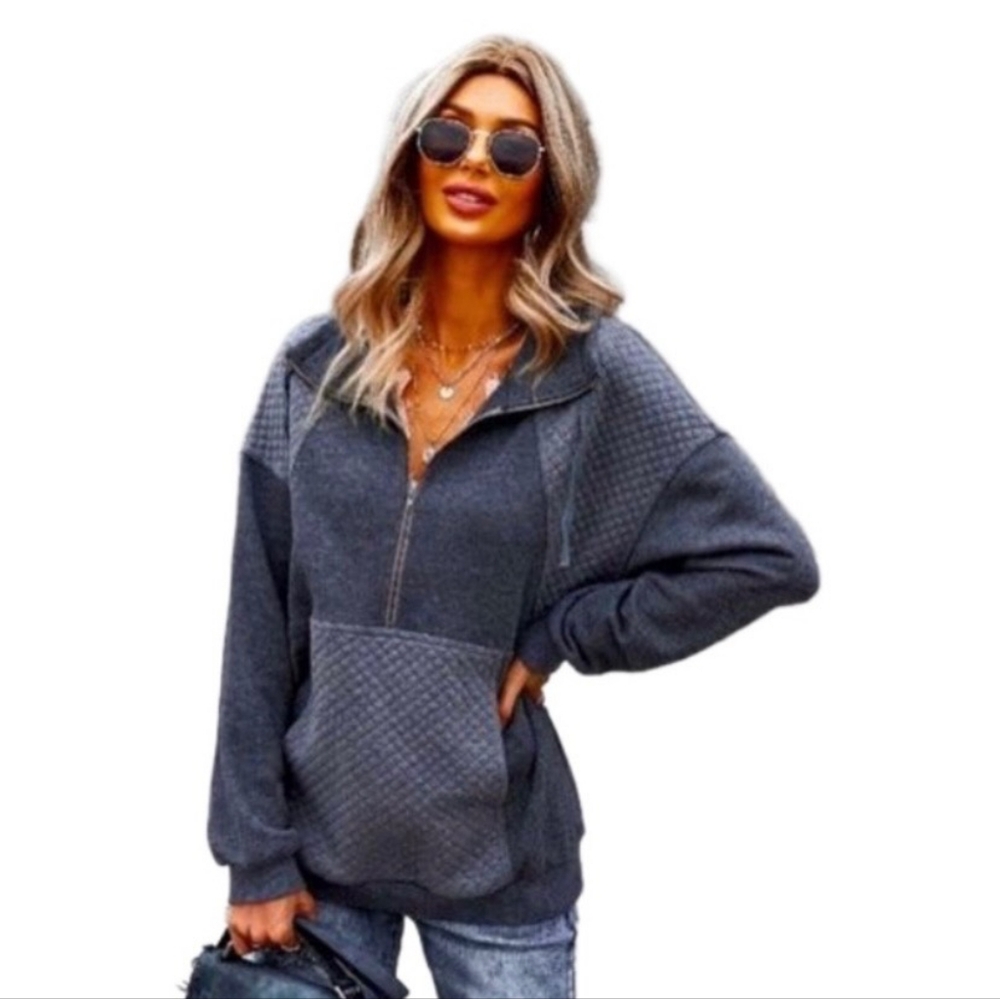 Women's Zip Up Solid Hoodie Pullover - Grey